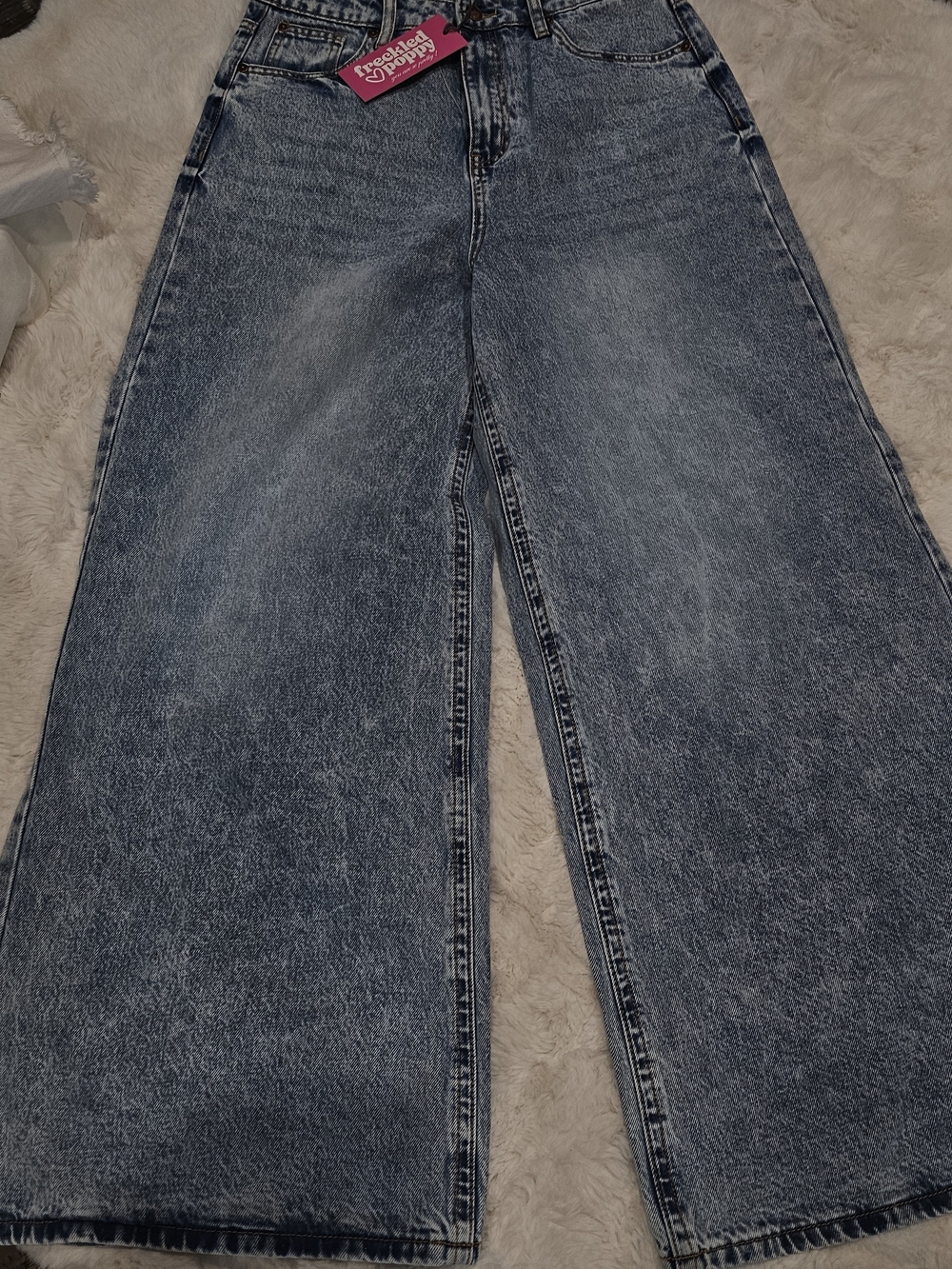 Freckled Poppy NWT Wide Leg Jeans Womens High Rise Light Wash Trendy Relaxed